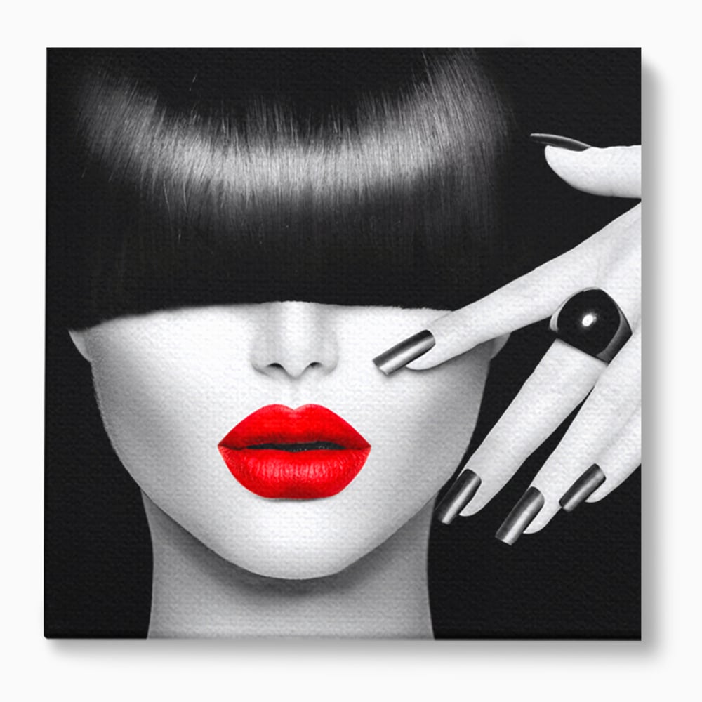 Tablou canvas cu tablou canvas cu femeie si buze rosii, fara rama, pe sasiu de lemn